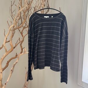 Vince Black Crewneck Sweater with Thin White Stripes